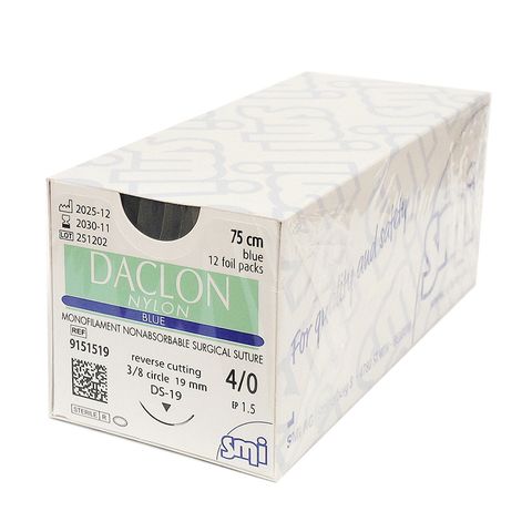 SUTURE DACLON 4/0 19MM 75CM BL 3/8C RV