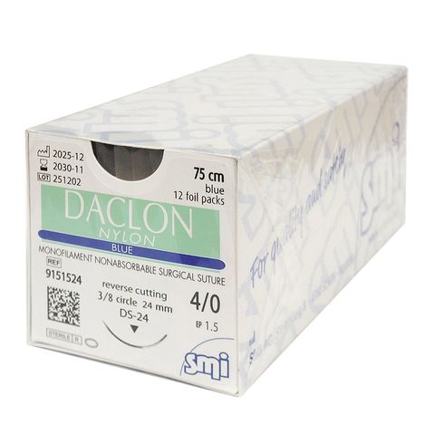 SUTURE DACLON 4/0 24MM 75CM BL 3/8C RV