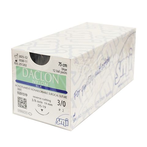 SUTURE DACLON 3/0 19MM 75CM BL 3/8C RV