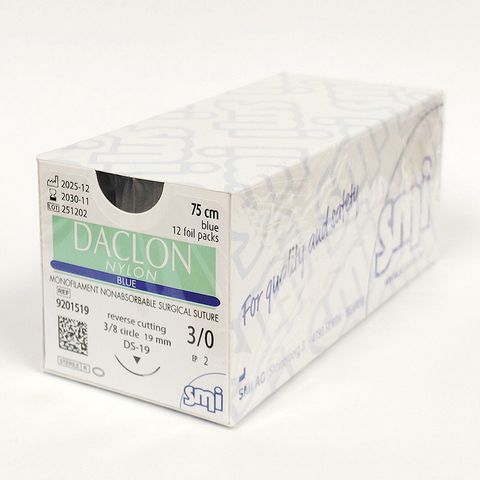 SUTURE DACLON 3/0 19MM 75CM BL 3/8C RV