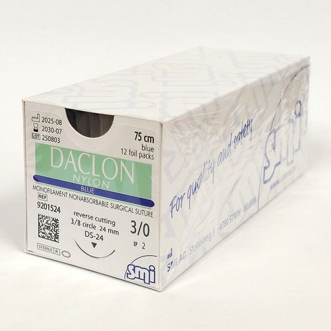 SUTURE DACLON 3/0 24MM 75CM BL 3/8C RV