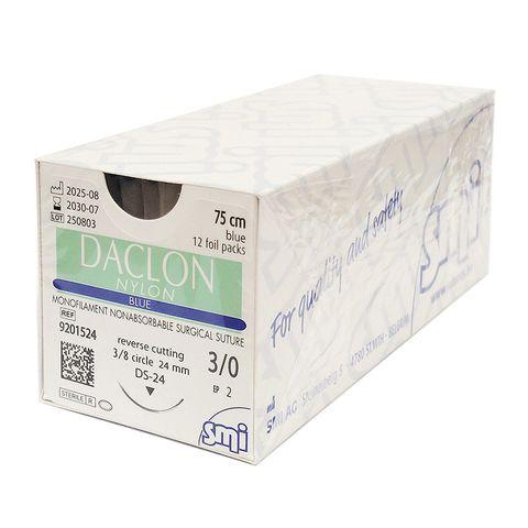 SUTURE DACLON 3/0 24MM 75CM BL 3/8C RV