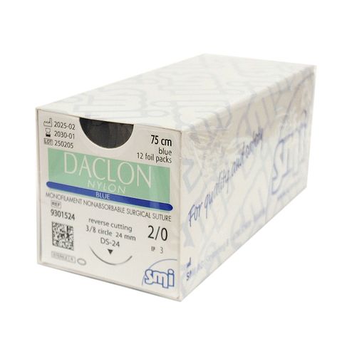 SUTURE DACLON 2/0 24MM 75CM BL 3/8C RV