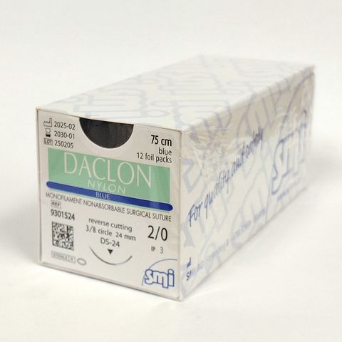 SUTURE DACLON 2/0 24MM 75CM BL 3/8C RV