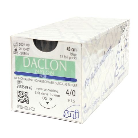 SUTURE DACLON 4/0 19MM 45CM BL 3/8C RV