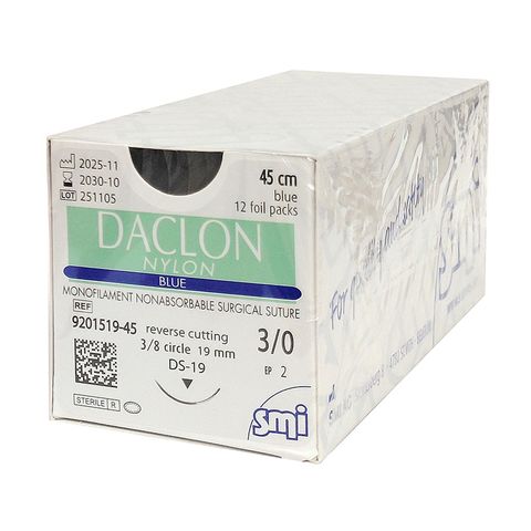 SUTURE DACLON 3/0 19MM 45CM BL 3/8C RV