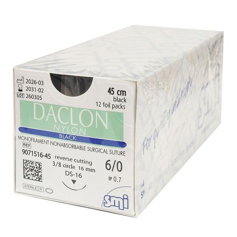 SUTURE DACLON 6/0 16MM 45CM BK 3/8C RV