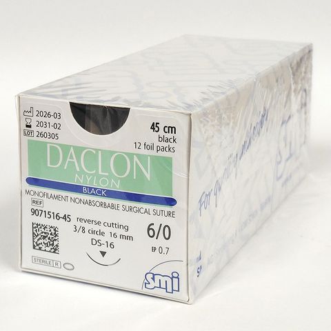 SUTURE DACLON 6/0 16MM 45CM BK 3/8C RV