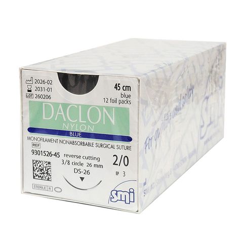 SUTURE DACLON 2/0 26MM 45CM BL 3/8C RV
