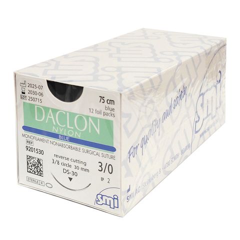 SUTURE DACLON 3/0 30MM 75CM BL 3/8C RV