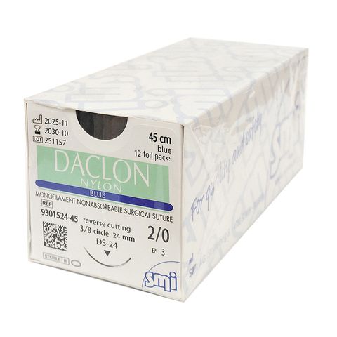 SUTURE DACLON 2/0 24MM 45CM BL 3/8C RV