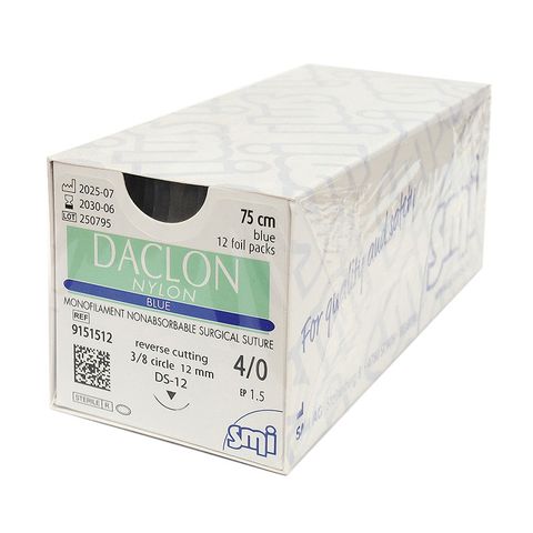 SUTURE DACLON 4/0 12MM 75CM BL 3/8C RV