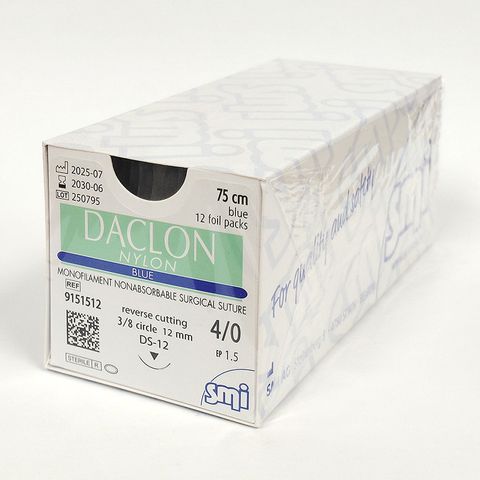 SUTURE DACLON 4/0 12MM 75CM BL 3/8C RV