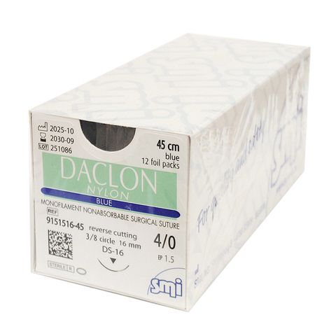SUTURE DACLON 4/0 16MM 45CM BL 3/8C RV