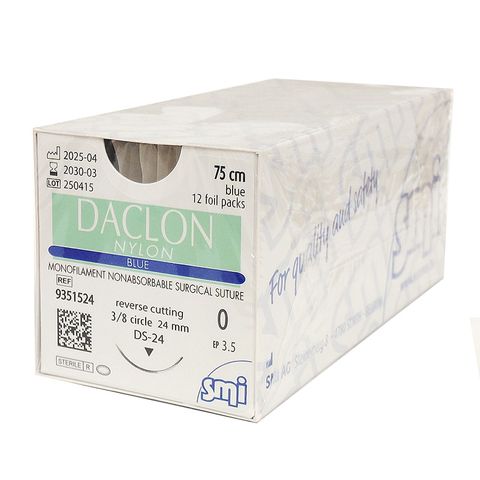 SUTURE DACLON 0 24MM 75CM BL 3/8C RV