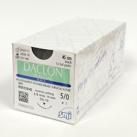 SUTURE DACLON 5/0 19MM 45CM BK 3/8C RV