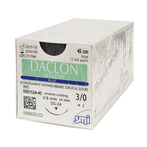 SUTURE DACLON 3/0 24MM 45CM BL 3/8C RV