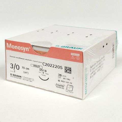 SUTURE MONOSYN 3/0 19MM 70CM VT 3/8C RV