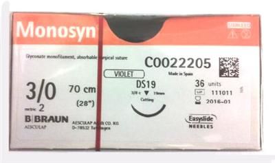 SUTURE MONOSYN 3/0 19MM 70CM VT 3/8C RV
