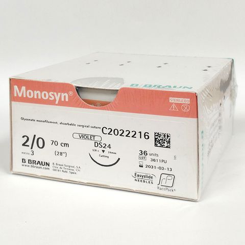 SUTURE MONOSYN 2/0 24MM 70CM VT 3/8C RV