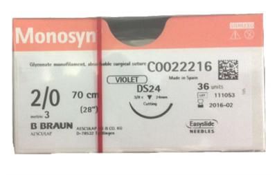 SUTURE MONOSYN 2/0 24MM 70CM VT 3/8C RV