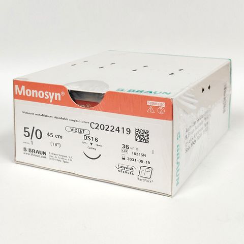 SUTURE MONOSYN 5/0 16MM 45CM VT 3/8C RV