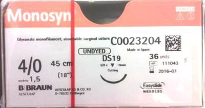SUTURE MONOSYN 4/0 19MM 45CM UD 3/8C RV