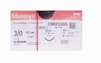 SUTURE MONOSYN 3/0 19MM 45CM UD 3/8C RV