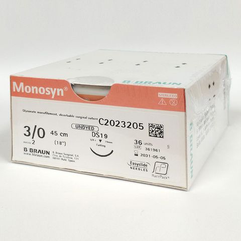 SUTURE MONOSYN 3/0 19MM 45CM UD 3/8C RV