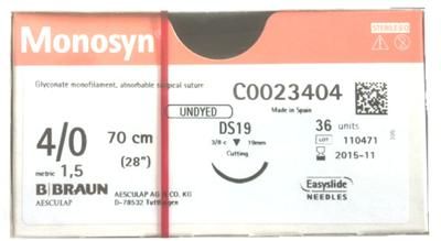 SUTURE MONOSYN 4/0 19MM 70CM UD 3/8C RV