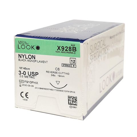 SUTURE NYLON 3/0 19MM 45CM BK 3/8C RV
