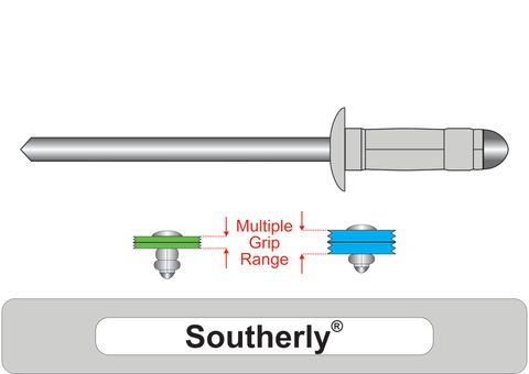 401100.8400 Southerly® Multi-Grip Aluminium Rivets with Steel Stem - Dome Head