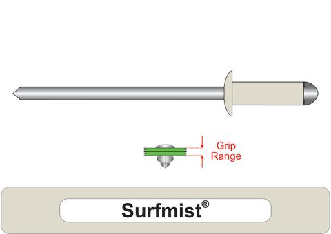 401200.8500 Surfmist® Steel Rivets with Steel Stem - Dome Head