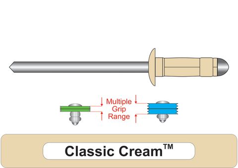 401100.2200 Classic Cream™ Multi-Grip Aluminium Rivets with Steel Stem - Dome Head