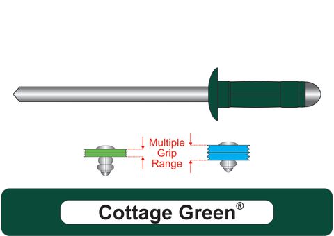 401100.2500 Cottage Green® Multi-Grip Aluminium Rivets with Steel Stem - Dome Head