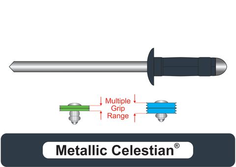 401100.6320 Metallic Celestian®  Multi-Grip Aluminium Rivets with Steel Stem - Dome Head