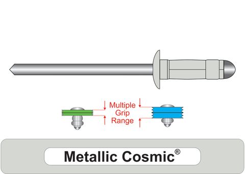 401100.6350 Metallic Cosmic® Multi-Grip Aluminium Rivets with Steel Stem - Dome Head