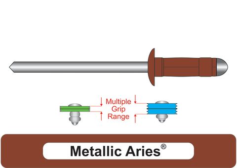 401100.6300 Metallic Aries® Multi-Grip Aluminium Rivets with Steel Stem - Dome Head