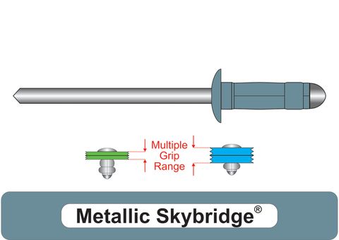 401100.6390 Metallic Skybridge® Multi-Grip Aluminium Rivets with Steel Stem - Dome Head