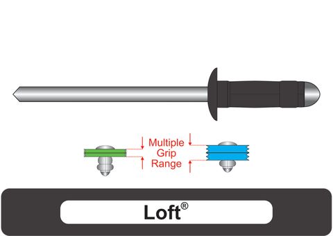 401100.5300 Loft® Multi-Grip Aluminium Rivets with Steel Stem - Dome Head