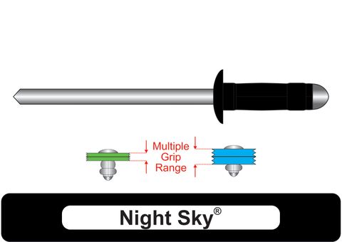 401100.7600 Night Sky® Multi-Grip Aluminium Rivets with Steel Stem - Dome Head