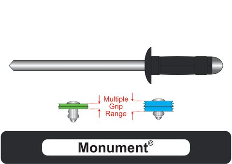 401100.7300 Monument® Multi-Grip Aluminium Rivets with Steel Stem - Dome Head