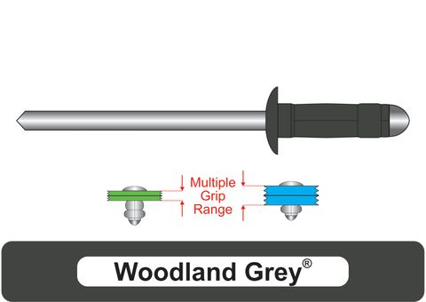 401100.9300 Woodland Grey® Multi-Grip Aluminium Rivets with Steel Stem - Dome Head