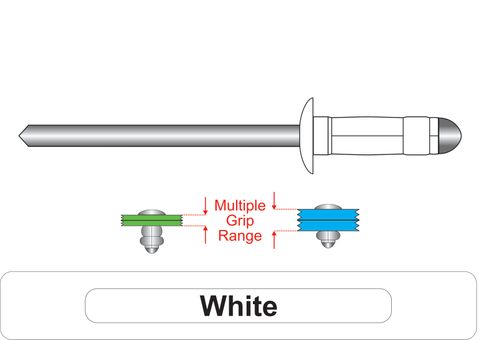 401100.8900 White Multi-Grip Aluminium Rivets with Steel Stem - Dome Head