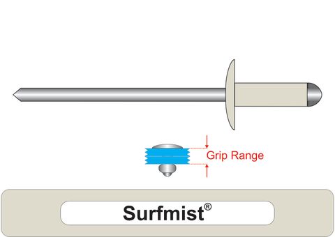401010.8500 Surfmist&reg; Aluminium Rivets with Steel Stem - Large Flange Head
