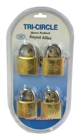 38MM PADLOCK 4 PACK KEYED ALIKE