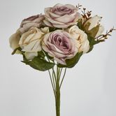 39cm Dusty Lavender Cream Rose Bush x 9