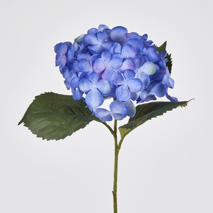 Single Hydrangea with 2 Leaves Blue 62CM