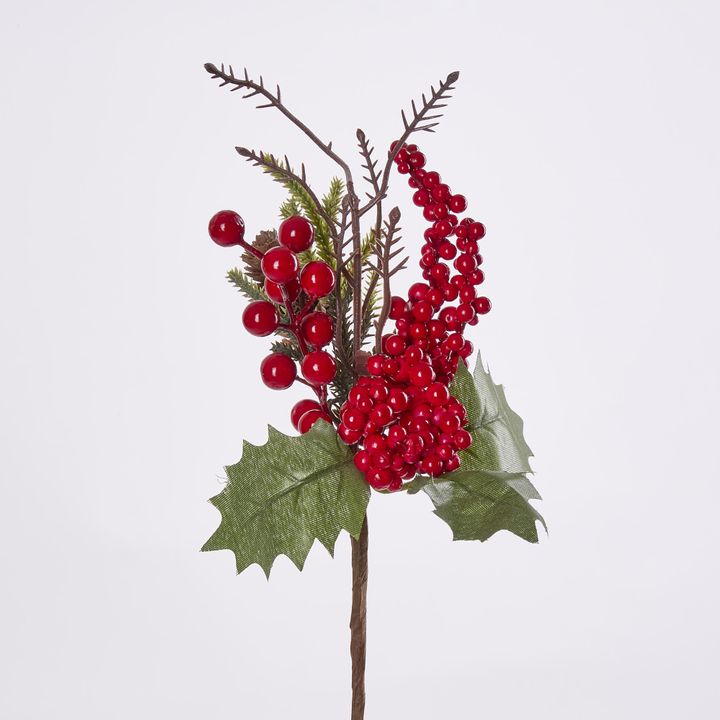 Christmas Holly and Red Berry Pick 32cm