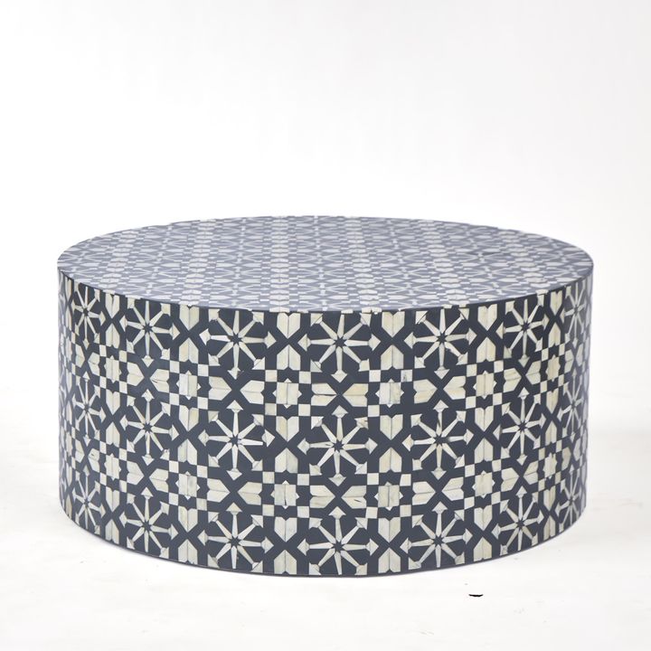 Adina Bone Inlay Round Coffee Table Grey/White